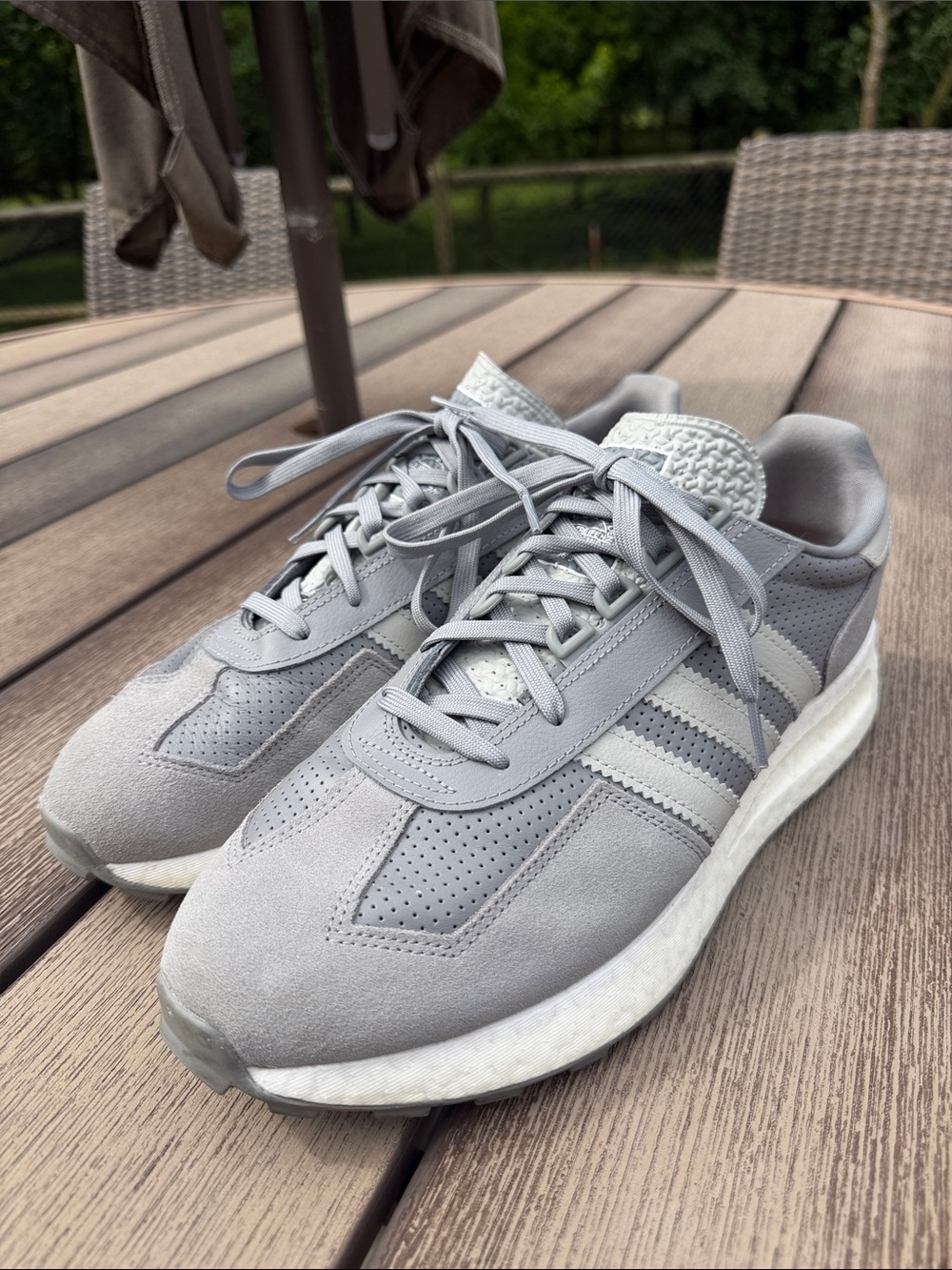 Like New Men's Adidas Retropy E5 Retro Runner Sneakers Gray size 12 Boost soles